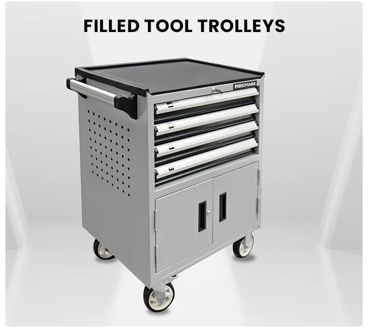 Tool Box with 231 Piece Tool Set, 4 Drawer Silver Tool Cabinet - Rolling Tool Cart with Wheels for Mechanics Heavy Duty Metal Tool Box Storage Cabinet