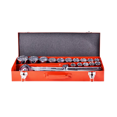 21pcs 3/4'' Drive SAE/Metric Socket 12pt DR Wrench Socket Set With Reversible Ratchet Handle