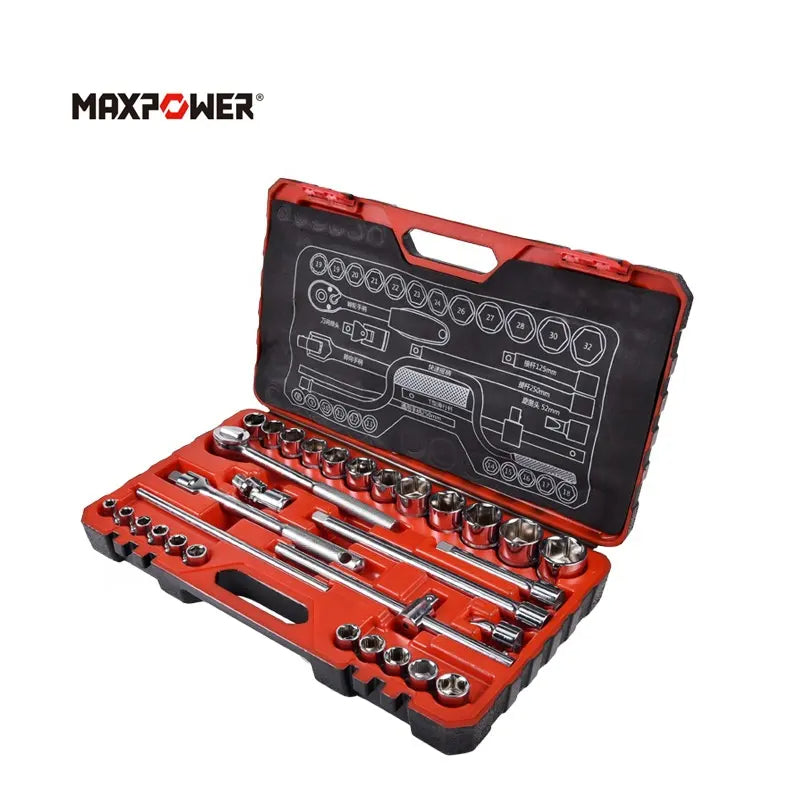 High Quality 32 Pcs Drive Socket Ratchet Wrench Set, with Bit Socket Set Metric and Extension Bar for Auto Repairing and Household